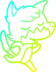 cold gradient line drawing of a friendly cartoon fox