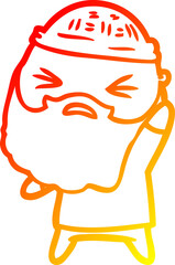 warm gradient line drawing of a cartoon man with beard