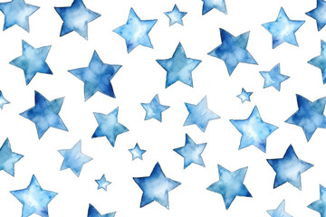 Blue stars. Set of watercolor seamless pattern stars isolated on transparent background
