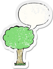 cartoon tree with speech bubble distressed distressed old sticker