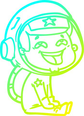 cold gradient line drawing of a cartoon laughing astronaut