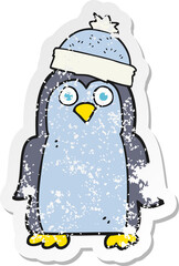 retro distressed sticker of a cartoon penguin