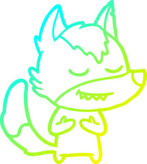 cold gradient line drawing of a friendly cartoon wolf