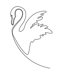 Swan with open wings. Continuous line drawing illustration.