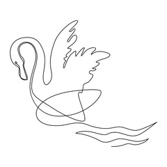 Swan with open wings. Continuous line drawing illustration.