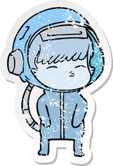 Fototapeta premium distressed sticker of a cartoon curious astronaut