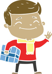 happy flat color style cartoon man