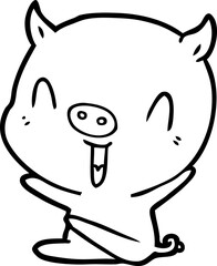 happy cartoon sitting pig
