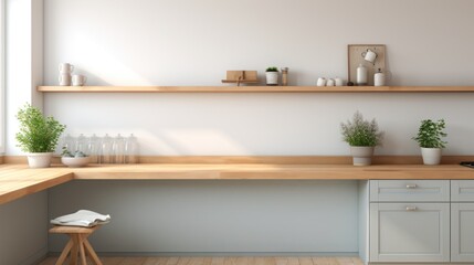 Nice tidy kitchen with a wooden kitchen counter and white walls
