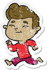 distressed sticker of a running cartoon man