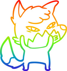 rainbow gradient line drawing of a clever cartoon fox