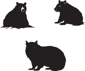 Set of black wombat Vector isolated on white background