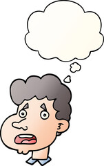 cartoon shocked man with thought bubble in smooth gradient style