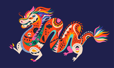 Happy New Year 2024 concept design. Chinese dragon vector illustration. Happy Chinese New Year 2024 vector design. Symbol of 2024. Year of the Dragon. 