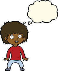 cartoon excited boy with thought bubble