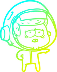 cold gradient line drawing of a cartoon tired astronaut