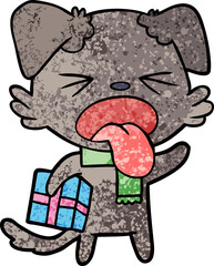 cartoon disgusted dog with christmas gift
