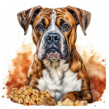 watercolor Popcorn Day Bulldog clipart, Generative Ai
