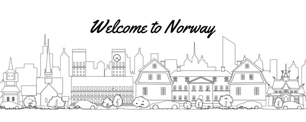 Norway famous landmarks by silhouette outline style