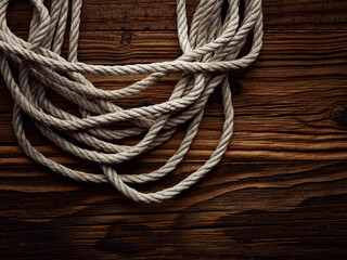 Dark vintage marine background with old hemp rope