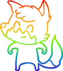 Fototapeta premium rainbow gradient line drawing of a cartoon friendly fox