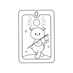  Silhouette, outline, Tarot cards, magic, cute cartoon style with cats