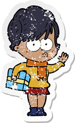 distressed sticker of a cartoon woman