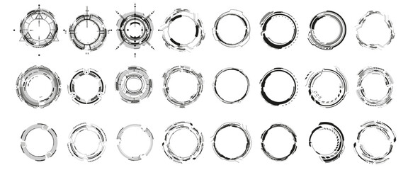 Set of Abstract Technical Circles with Futuristic Design Elements on White Background. Set of circle futuristic interface technology hud icons. Vector illustration - obrazy, fototapety, plakaty