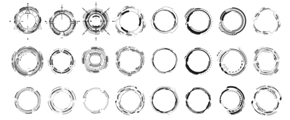Foto op Canvas Set of Abstract Technical Circles with Futuristic Design Elements on White Background. Set of circle futuristic interface technology hud icons. Vector illustration © ZinetroN