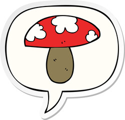cartoon mushroom with speech bubble sticker