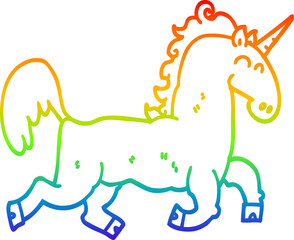 rainbow gradient line drawing of a cartoon unicorn