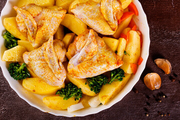 Raw chicken wings on big plate ready for cooking