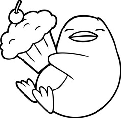 cartoon penguin with cupcake