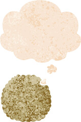 cartoon biscuit with thought bubble in grunge distressed retro textured style