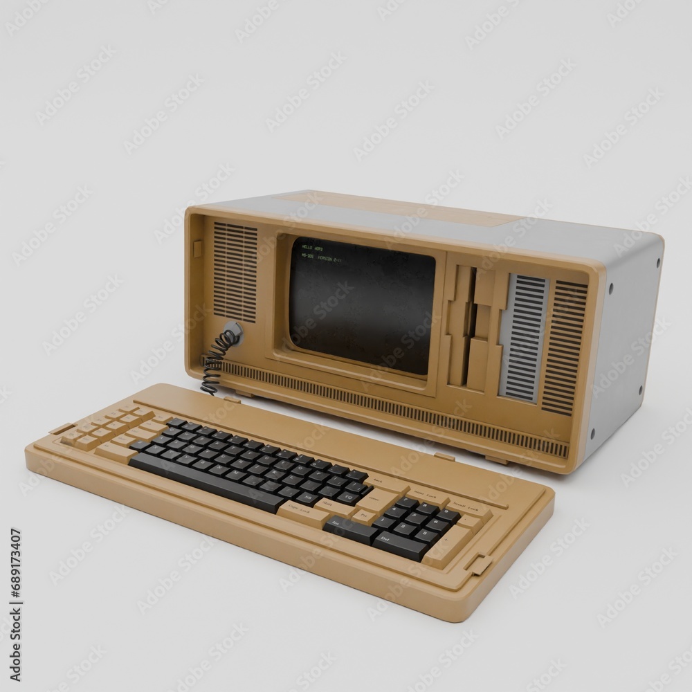 Poster old computer isolated on white background 3d rendering.