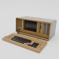 old computer isolated on white background 3d rendering.