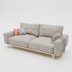 3d rendering cozy sofa isolated on white background with some fabric.
