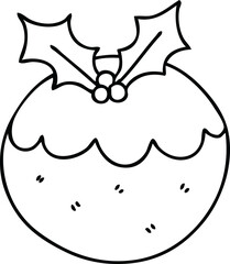 line drawing quirky cartoon christmas pudding