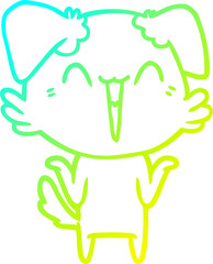 cold gradient line drawing of a happy little dog cartoon