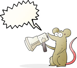 freehand drawn speech bubble cartoon mouse with megaphone