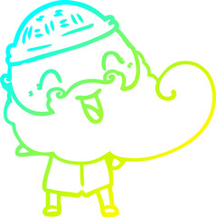 cold gradient line drawing of a happy man with beard and winter hat