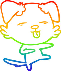 rainbow gradient line drawing of a cartoon dog dancing