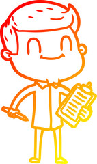 warm gradient line drawing of a cartoon friendly man