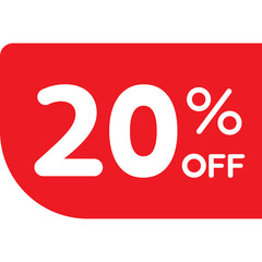 Single red 20% ribbon tag icon, simple modern shopping promo sale flat design vector pictogram, infographic vector for app logo web button ui ux interface elements isolated on white backgroun