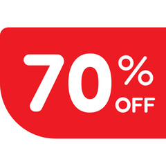 Single red 70% ribbon tag icon, simple modern shopping promo sale flat design vector pictogram, infographic vector for app logo web button ui ux interface elements isolated on white background