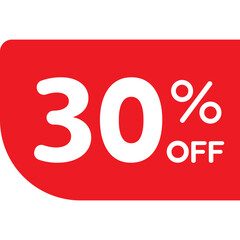 Single red 30% ribbon tag icon, simple modern shopping promo sale flat design vector pictogram, infographic vector for app logo web button ui ux interface elements isolated on white background