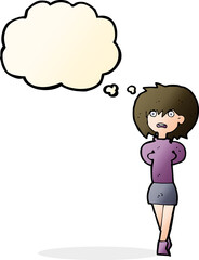 cartoon shocked woman with thought bubble