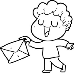 laughing cartoon man with letter