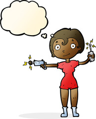 cartoon future space girl with thought bubble