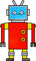 retro grunge texture cartoon of a robot